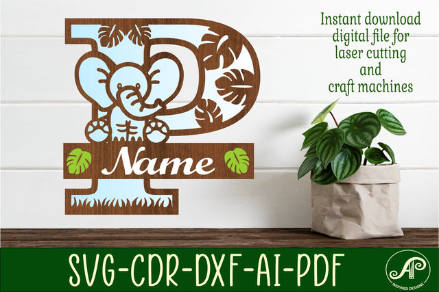 Elephant Capital Monogram Letter P SVG SVG APInspireddesigns 