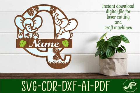 Elephant Capital Monogram Letter Q SVG SVG APInspireddesigns 