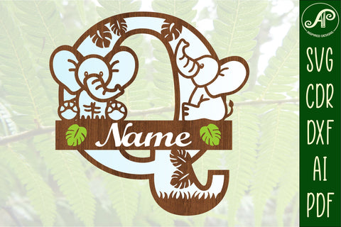 Elephant Capital Monogram Letter Q SVG SVG APInspireddesigns 