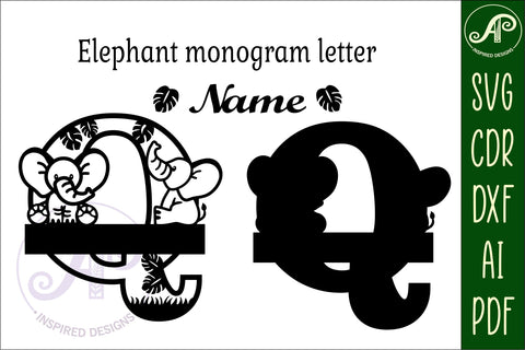 Elephant Capital Monogram Letter Q SVG SVG APInspireddesigns 