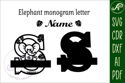 Elephant Capital Monogram Letter S SVG SVG APInspireddesigns 