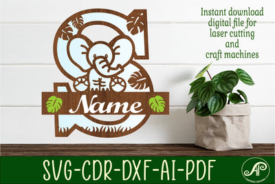 Elephant Capital Monogram Letter S SVG SVG APInspireddesigns 