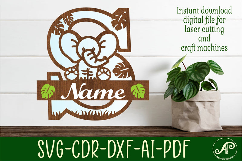 Elephant Capital Monogram Letter S SVG SVG APInspireddesigns 