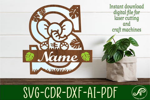 Elephant Capital Monogram Letter S SVG SVG APInspireddesigns 