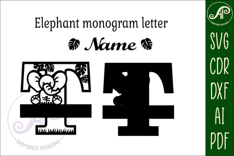Elephant Capital Monogram Letter T SVG SVG APInspireddesigns 