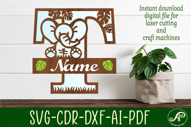 Elephant Capital Monogram Letter T SVG SVG APInspireddesigns 