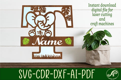 Elephant Capital Monogram Letter T SVG SVG APInspireddesigns 