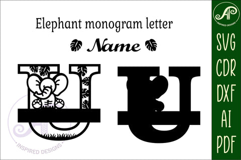 Elephant Capital Monogram Letter U SVG SVG APInspireddesigns 
