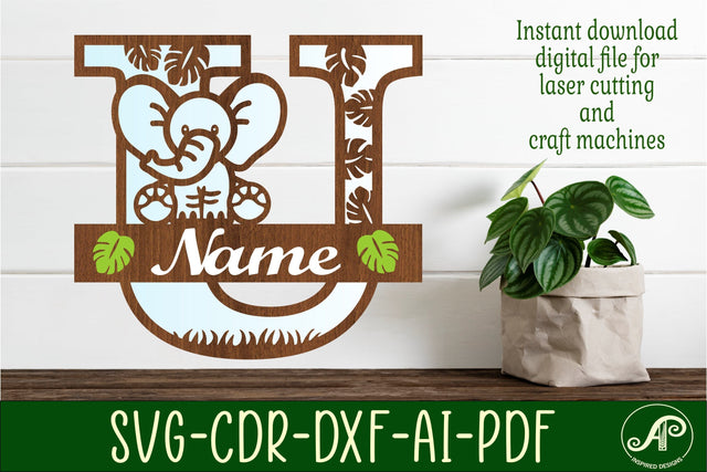 Elephant Capital Monogram Letter U SVG SVG APInspireddesigns 