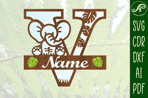 Elephant Capital Monogram Letter V SVG APInspireddesigns 