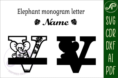 Elephant Capital Monogram Letter V SVG APInspireddesigns 