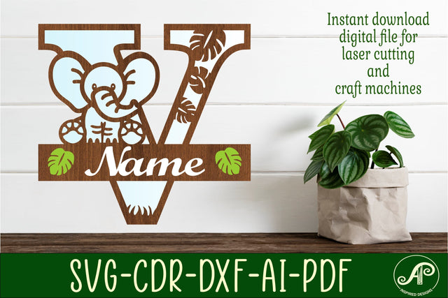 Elephant Capital Monogram Letter V SVG APInspireddesigns 