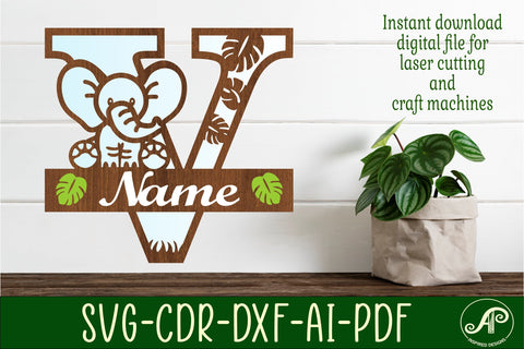 Elephant Capital Monogram Letter V SVG APInspireddesigns 