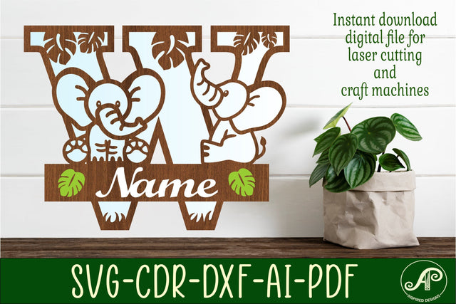Elephant Capital Monogram Letter W SVG SVG APInspireddesigns 