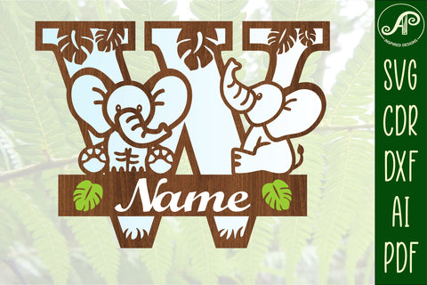 Elephant Capital Monogram Letter W SVG SVG APInspireddesigns 