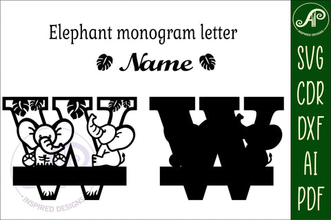 Elephant Capital Monogram Letter W SVG SVG APInspireddesigns 