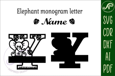 Elephant Capital Monogram Letter Y SVG SVG APInspireddesigns 