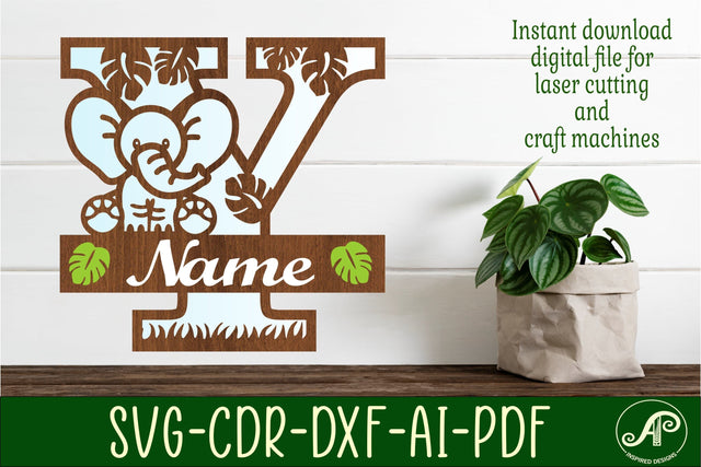 Elephant Capital Monogram Letter Y SVG SVG APInspireddesigns 