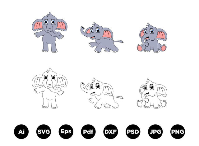 Elephant cartoon character design illustration SVG Leamsign Studio 