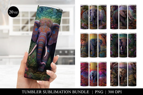 Elephant Faux Embroidery Tumbler Bundle PNG Digital Download Sublimation BijouBay 