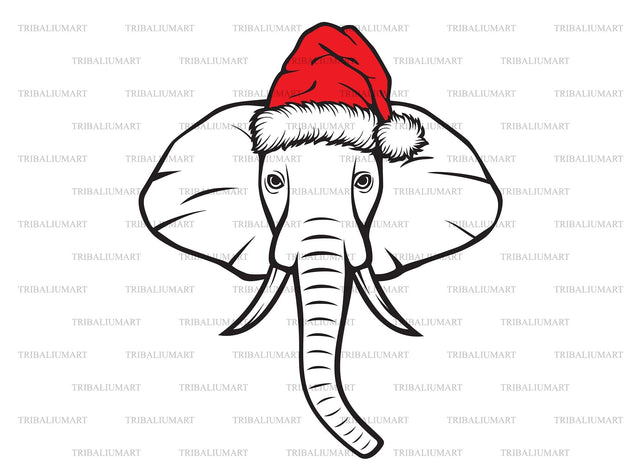 Elephant Head and Santa Hat (Christmas design) SVG TribaliumArtSF 
