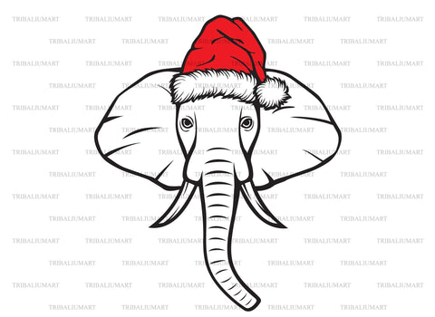 Elephant Head and Santa Hat (Christmas design) SVG TribaliumArtSF 