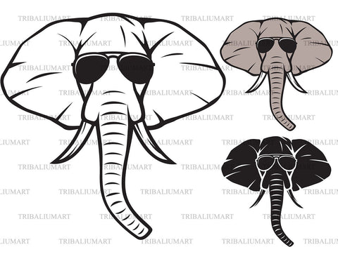 Elephant head with aviator sunglasses SVG TribaliumArtSF 