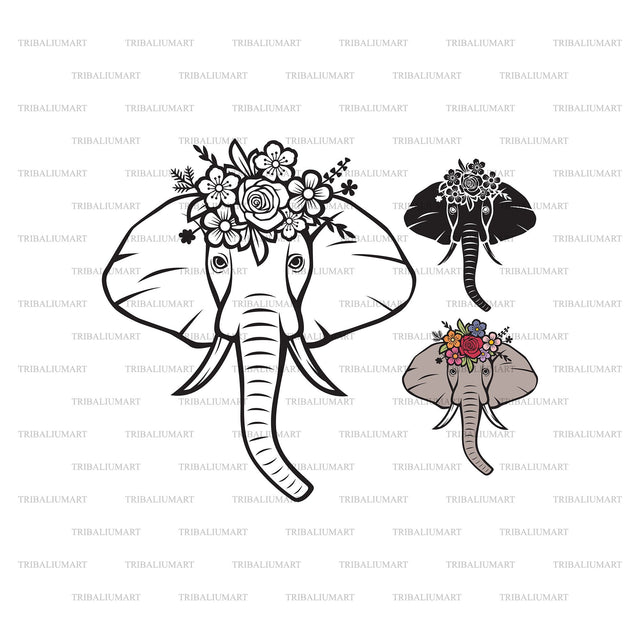 Elephant head with flowers SVG TribaliumArtSF 