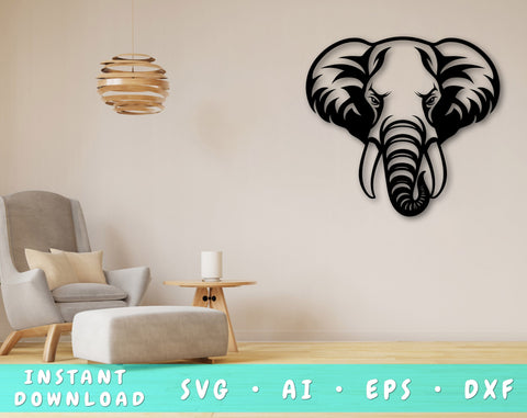 Elephant Laser SVG Cut File, Elephant Glowforge File, Elephant DXF, Elephant Wall Art SVG SVG HappyDesignStudio 