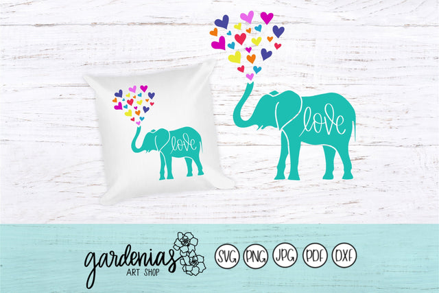 Elephant Love with Hearts SVG Gardenias Art Shop 