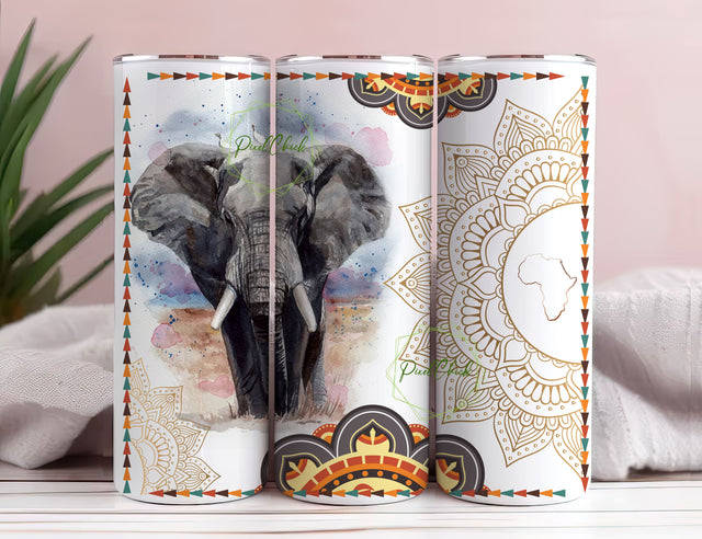 Elephant Mandala Skinny Tumbler Design PNG, Elephant Tumbler Wrap, Elephant Tumbler PNG, 20oz Skinny Tumbler Design PNG, Instant Download Sublimation PixelChick 