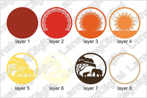 Elephant mandala svg, Layered Africa sunset, Papercraft 3D Paper LanaMagDigital 