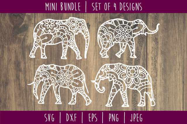 Elephant Mandala Zentangle Mini Bundle - Set of 4 SVG SavoringSurprises 