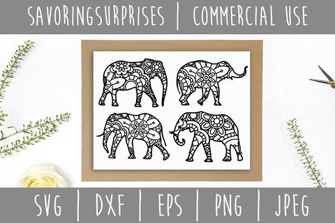 Elephant Mandala Zentangle Mini Bundle - Set of 4 SVG SavoringSurprises 