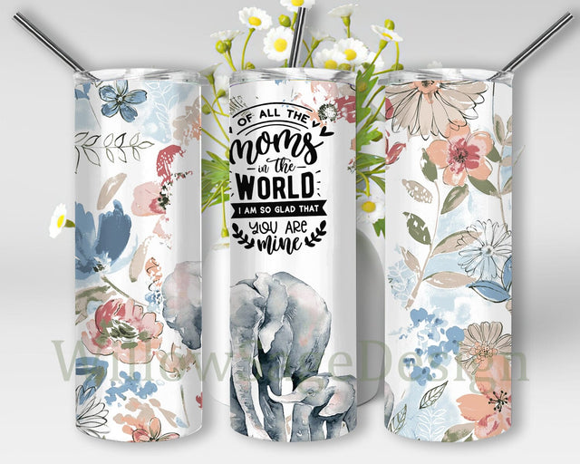 Elephant Mom Quote Floral 20oz Skinny Tumbler, Mother's Day Png, Mother's Day Elephant Design Png, Mother's Love Elephant Sublimation Sublimation WillowSageDesign 