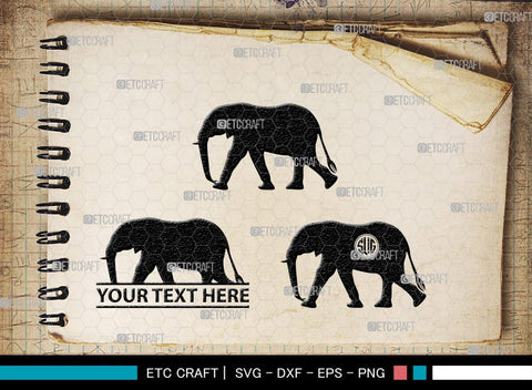 Elephant Monogram, Elephant Silhouette, Elephant SVG, Safari Animal Svg, Baby Elephant Svg, Wildlife Svg, SB00260 SVG ETC Craft 