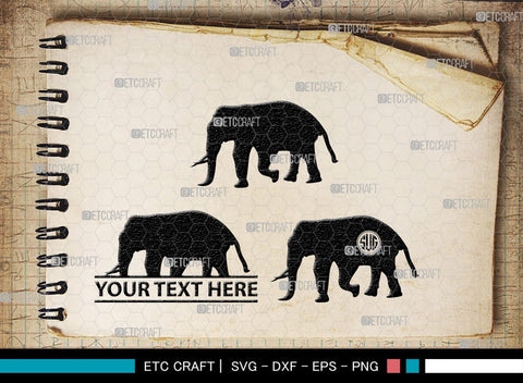 Elephant Monogram, Elephant Silhouette, Elephant SVG, Safari Animal Svg, Baby Elephant Svg, Wildlife Svg, SB00260 SVG ETC Craft 