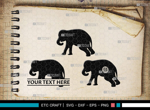 Elephant Monogram, Elephant Silhouette, Elephant SVG, Safari Animal Svg, Baby Elephant Svg, Wildlife Svg, SB00260 SVG ETC Craft 