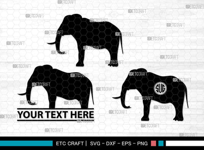 Elephant Monogram, Elephant Silhouette, Elephant SVG, Safari Animal Svg, Baby Elephant Svg, Wildlife Svg, SB00260 SVG ETC Craft 