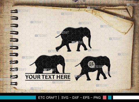Elephant Monogram, Elephant Silhouette, Elephant SVG, Safari Animal Svg, Baby Elephant Svg, Wildlife Svg, SB00260 SVG ETC Craft 