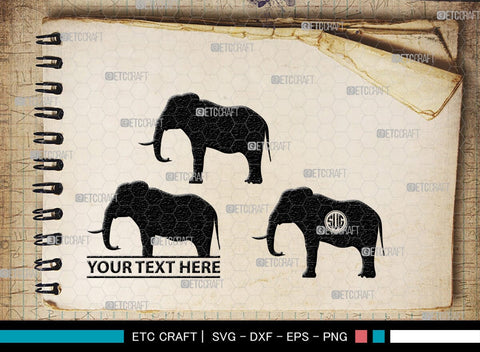 Elephant Monogram, Elephant Silhouette, Elephant SVG, Safari Animal Svg, Baby Elephant Svg, Wildlife Svg, SB00260 SVG ETC Craft 