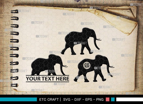 Elephant Monogram, Elephant Silhouette, Elephant SVG, Safari Animal Svg, Baby Elephant Svg, Wildlife Svg, SB00260 SVG ETC Craft 