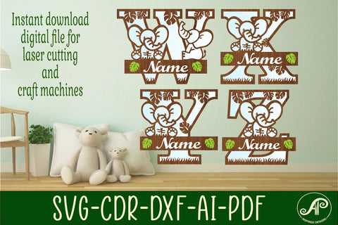 Elephant monogram letter bundle Name signs SVG 3 layer SVG APInspireddesigns 