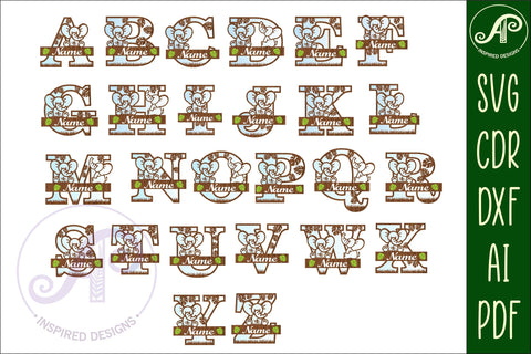 Elephant monogram letter bundle Name signs SVG 3 layer SVG APInspireddesigns 