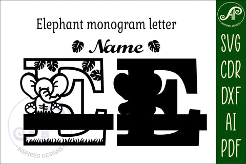 Elephant monogram letter bundle Name signs SVG 3 layer SVG APInspireddesigns 