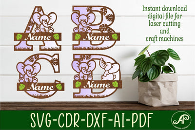 Elephant monogram letter bundle Name signs SVG 3 layer SVG APInspireddesigns 