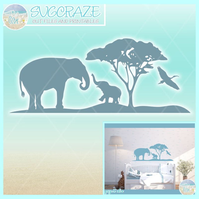 Elephant Mother and Baby Safari Silhouette SVG SVG SVGcraze 