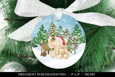 Elephant Round Ornament Sublimation PNG Sublimation BijouBay 