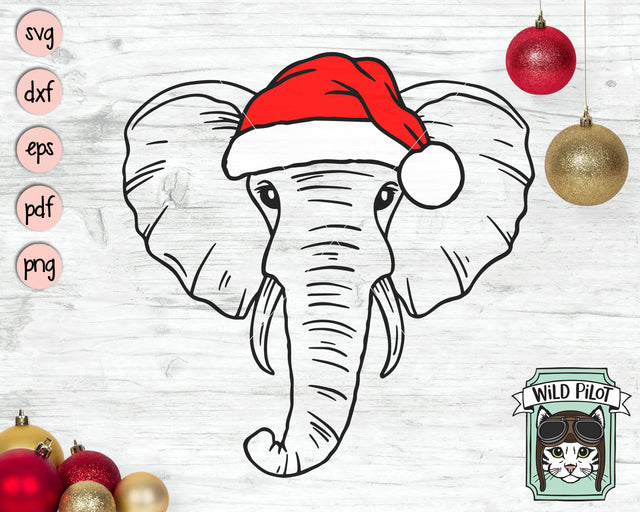 Elephant Santa hat svg file, Elephant with Hat svg, Christmas svg file, Elephant svg, Christmas cut file, Christmas Animals svg file SVG Wild Pilot 