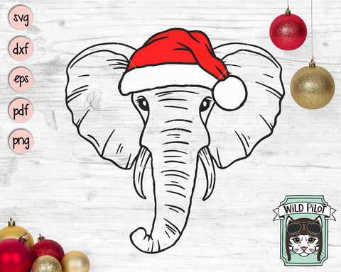 Elephant Santa hat svg file, Elephant with Hat svg, Christmas svg file, Elephant svg, Christmas cut file, Christmas Animals svg file SVG Wild Pilot 